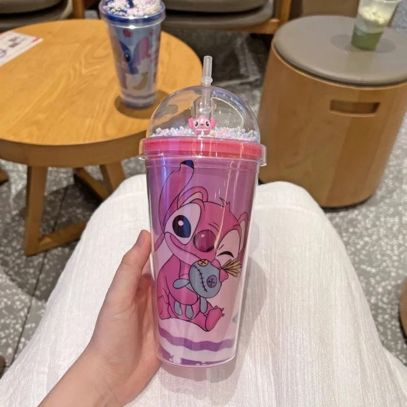 Copo Infantil Stitch & Angel com Canudo