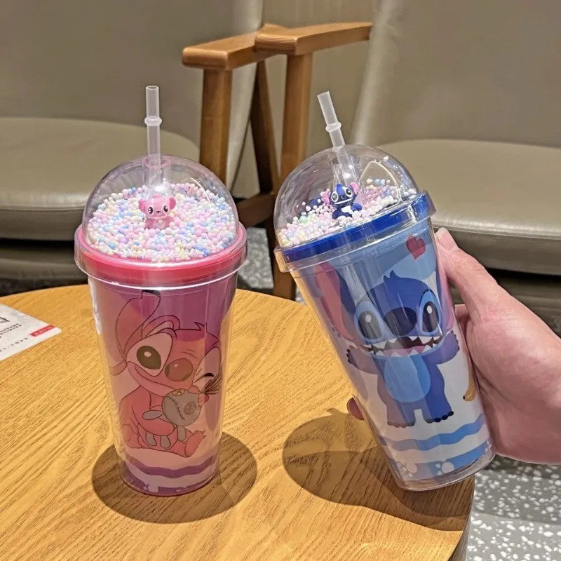 Copo Infantil Stitch & Angel com Canudo